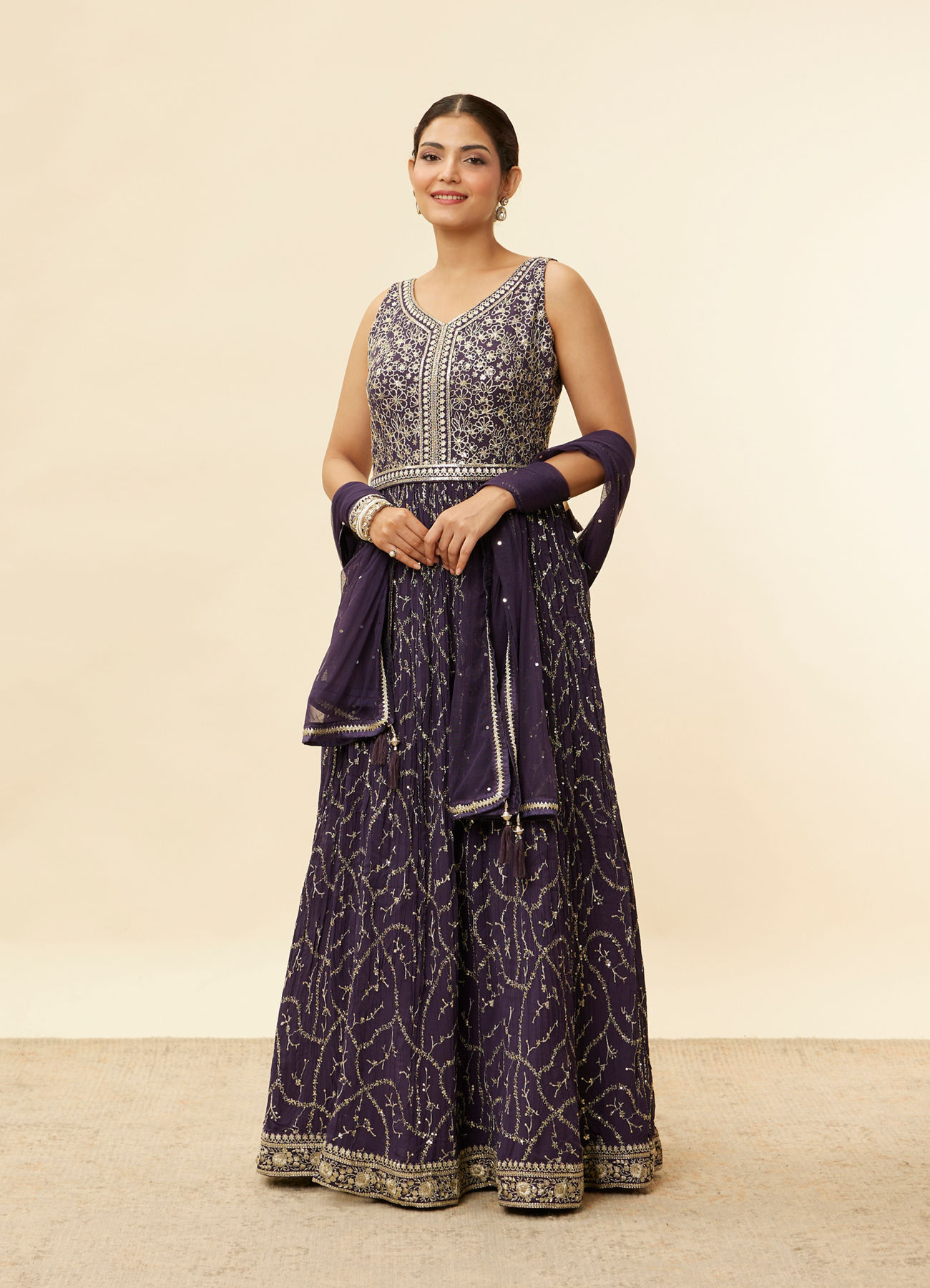 Mohey Women Grape Purple Embroidered Empire Line Anarkali Suit