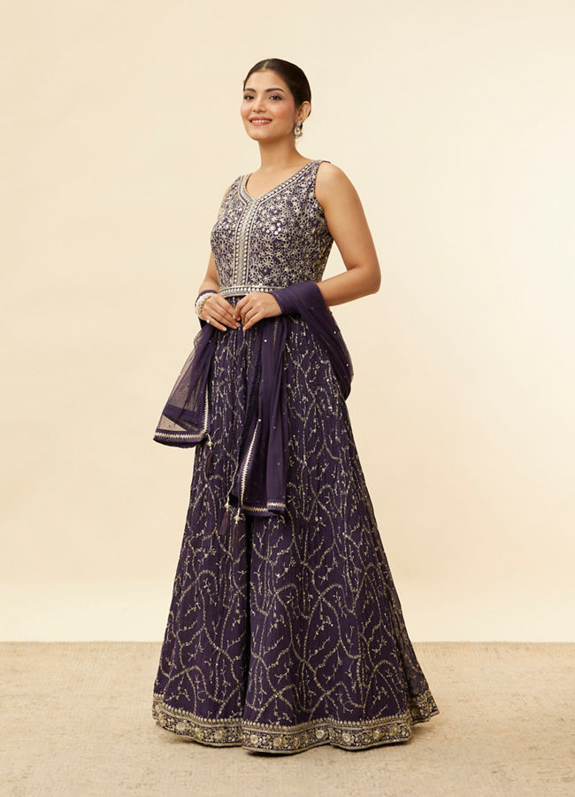 Mohey Women Grape Purple Embroidered Empire Line Anarkali Suit