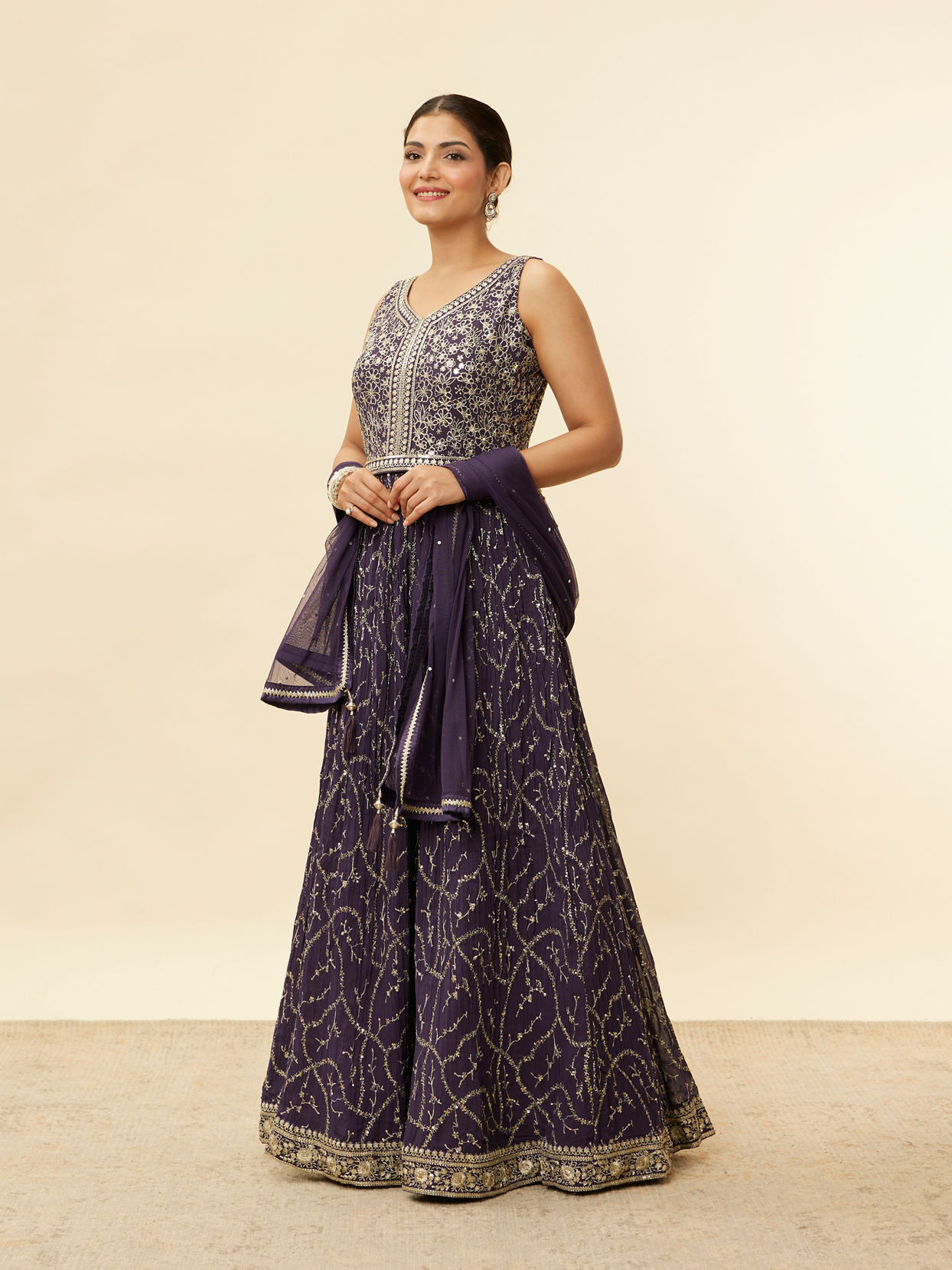 Mohey Women Grape Purple Embroidered Empire Line Anarkali Suit