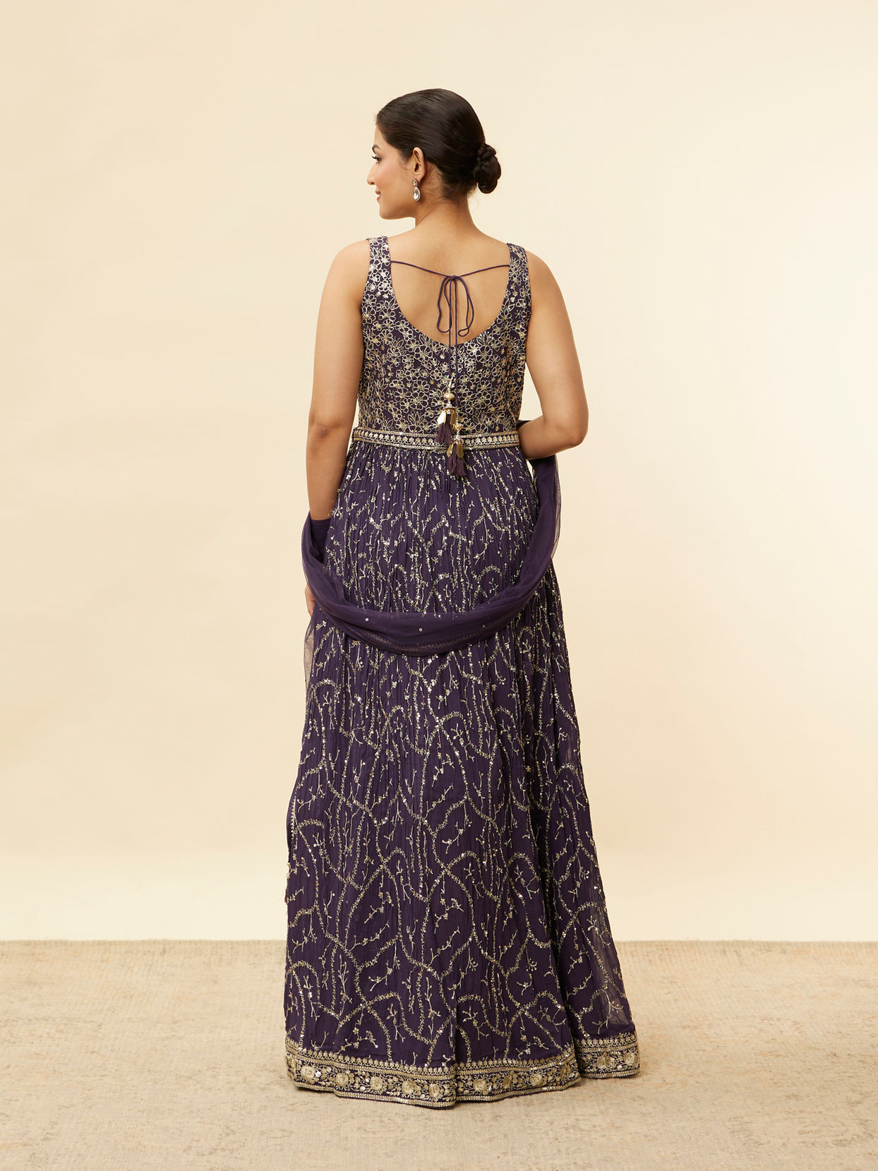 Mohey Women Grape Purple Embroidered Empire Line Anarkali Suit