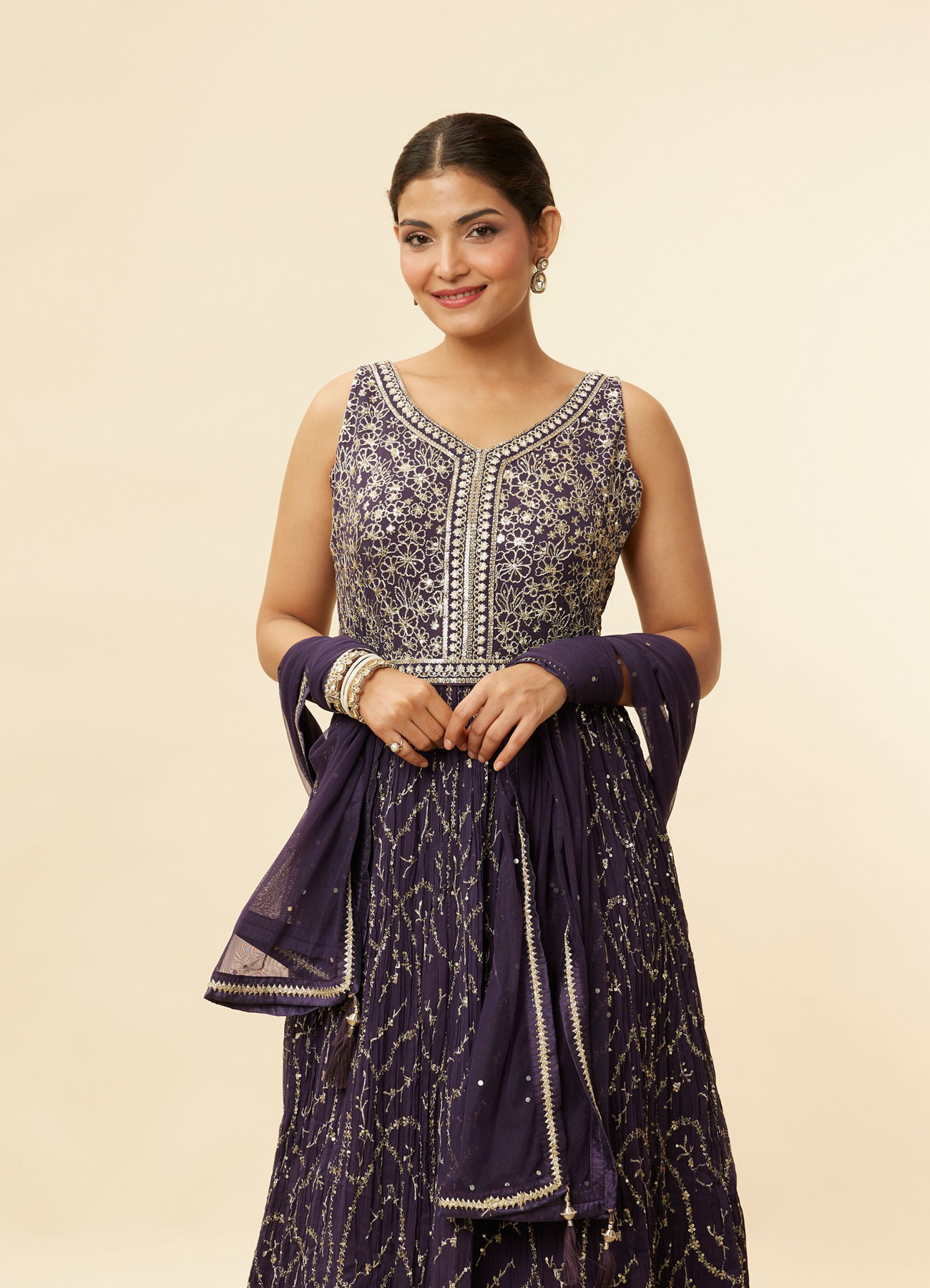 Mohey Women Grape Purple Embroidered Empire Line Anarkali Suit