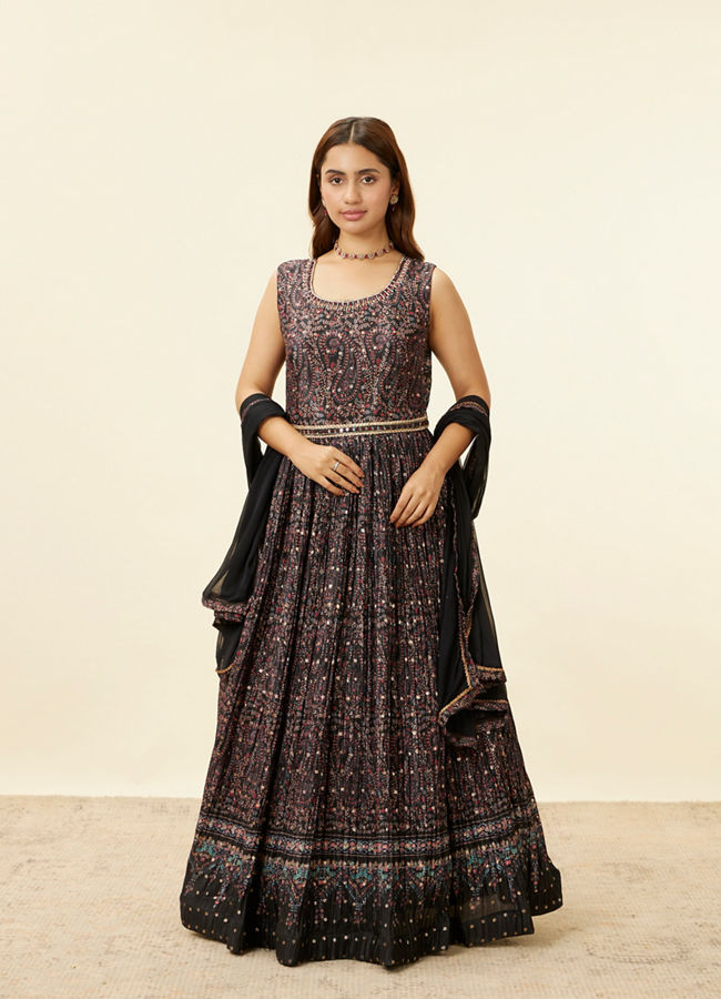 Mohey Women Kohl Black Paisley Embroidered Anarkali Suit