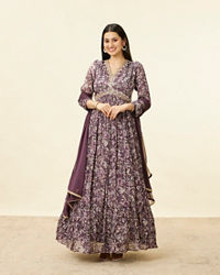 Mohey Women Jamun Purple Floral Print Anarkali Suit