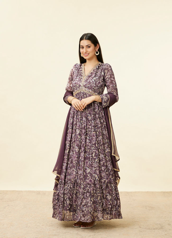 Jamun Purple Floral Print Long Suit