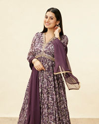 Mohey Women Jamun Purple Floral Print Anarkali Suit