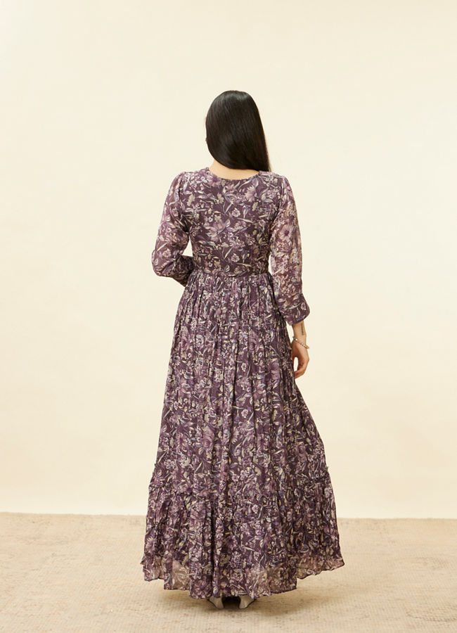 Mohey Women Jamun Purple Floral Print Anarkali Suit