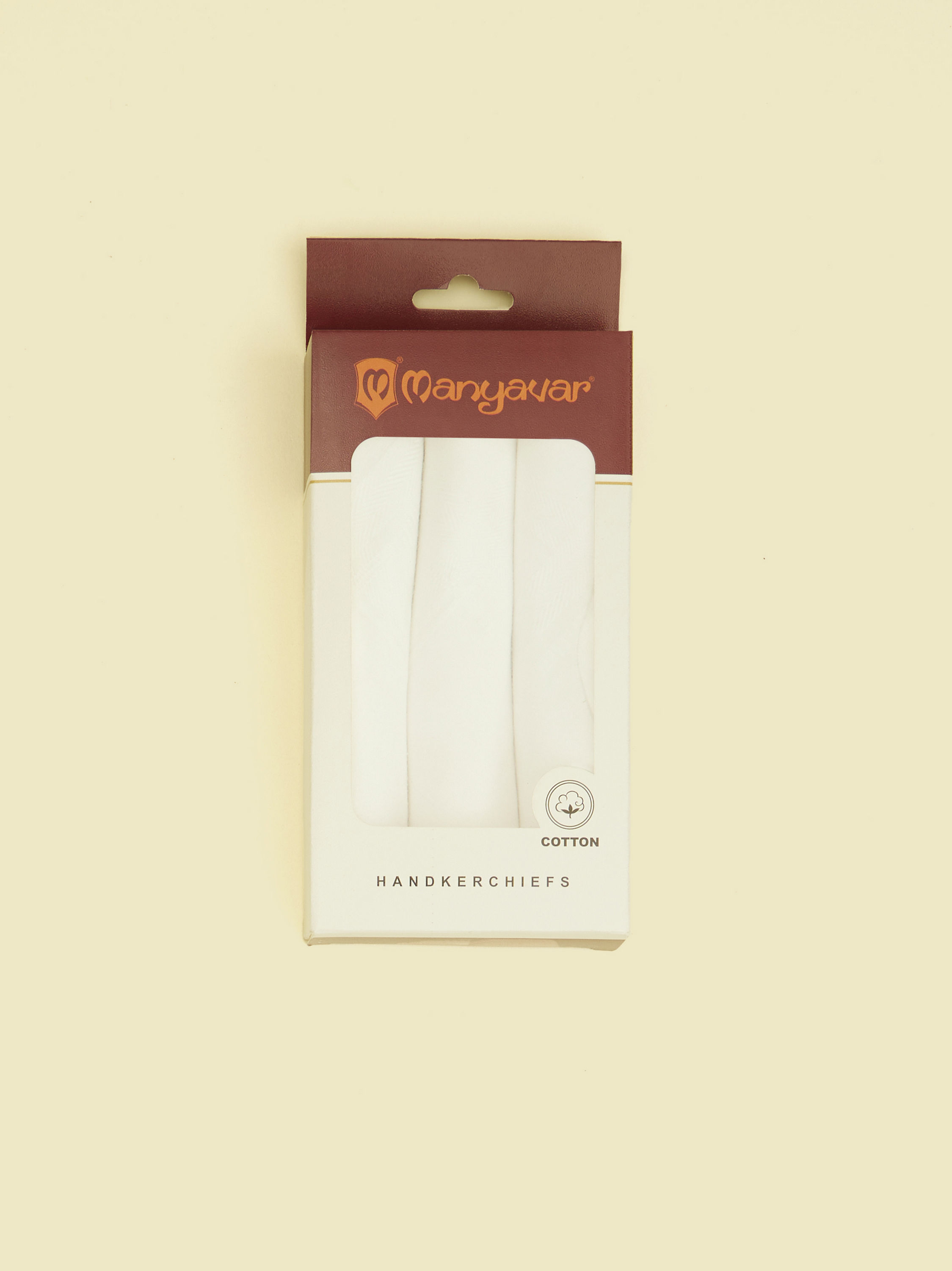 Manyavar Men Soft White Cotton Pack of 3 Handkerchief