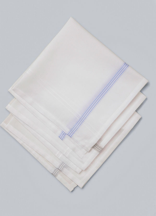 Manyavar Men White Cotton Pack of 3 Handkerchief