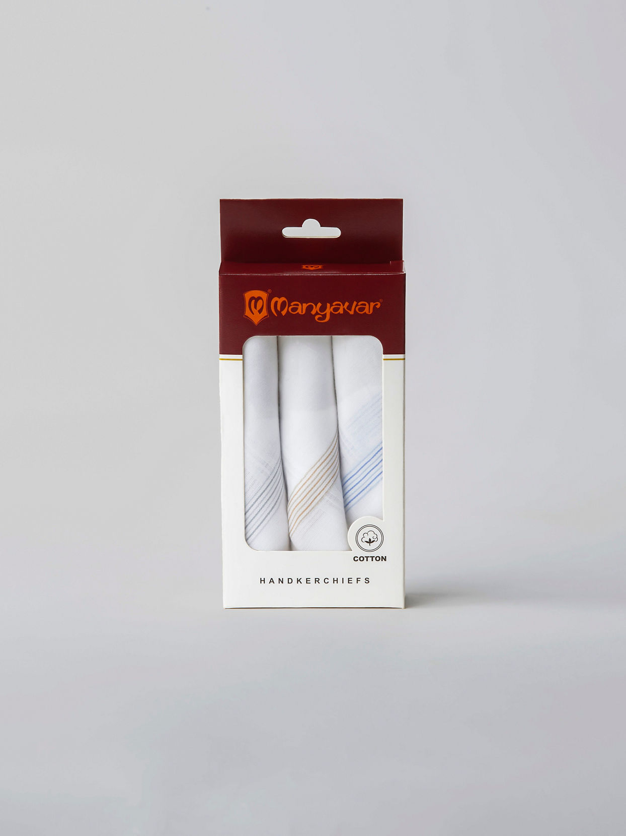 Manyavar Men White Cotton Pack of 3 Handkerchief