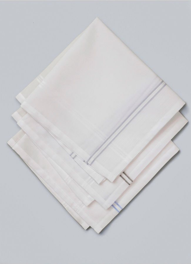 Manyavar Men Classic White Cotton Pack of 3 Handkerchief