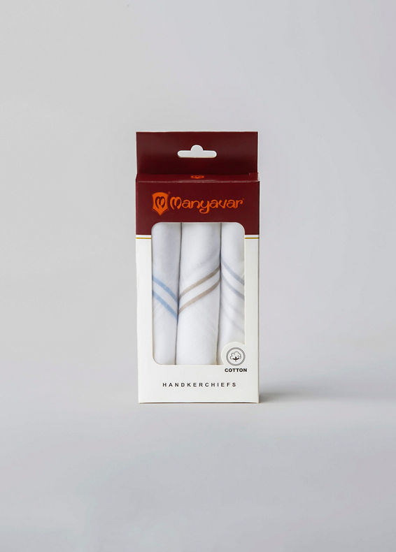 Manyavar Men Classic White Cotton Pack of 3 Handkerchief