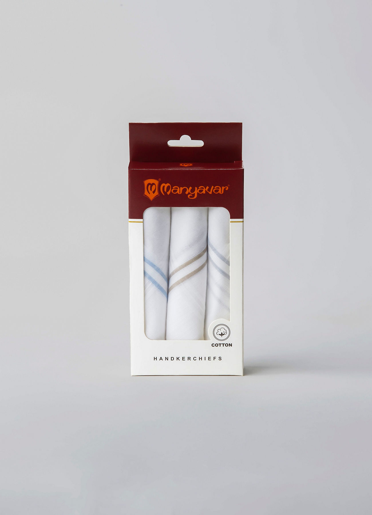 Manyavar Men Classic White Cotton Pack of 3 Handkerchief