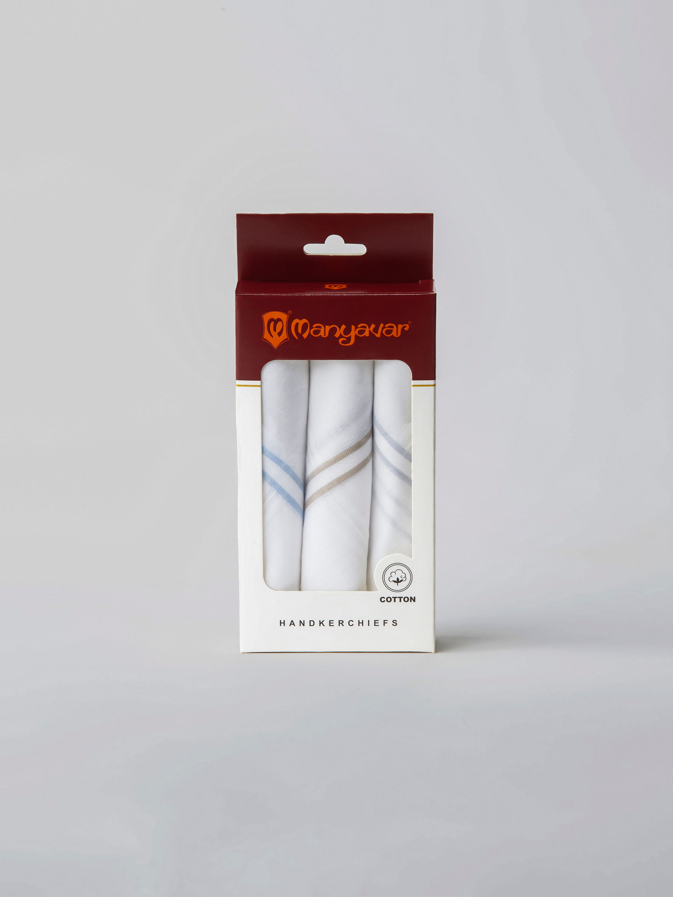 Manyavar Men Classic White Cotton Pack of 3 Handkerchief