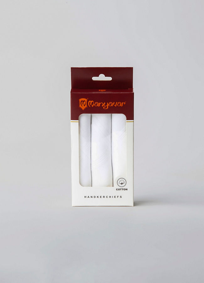 Manyavar Men Premium White Cotton Pack of 3 Handkerchief
