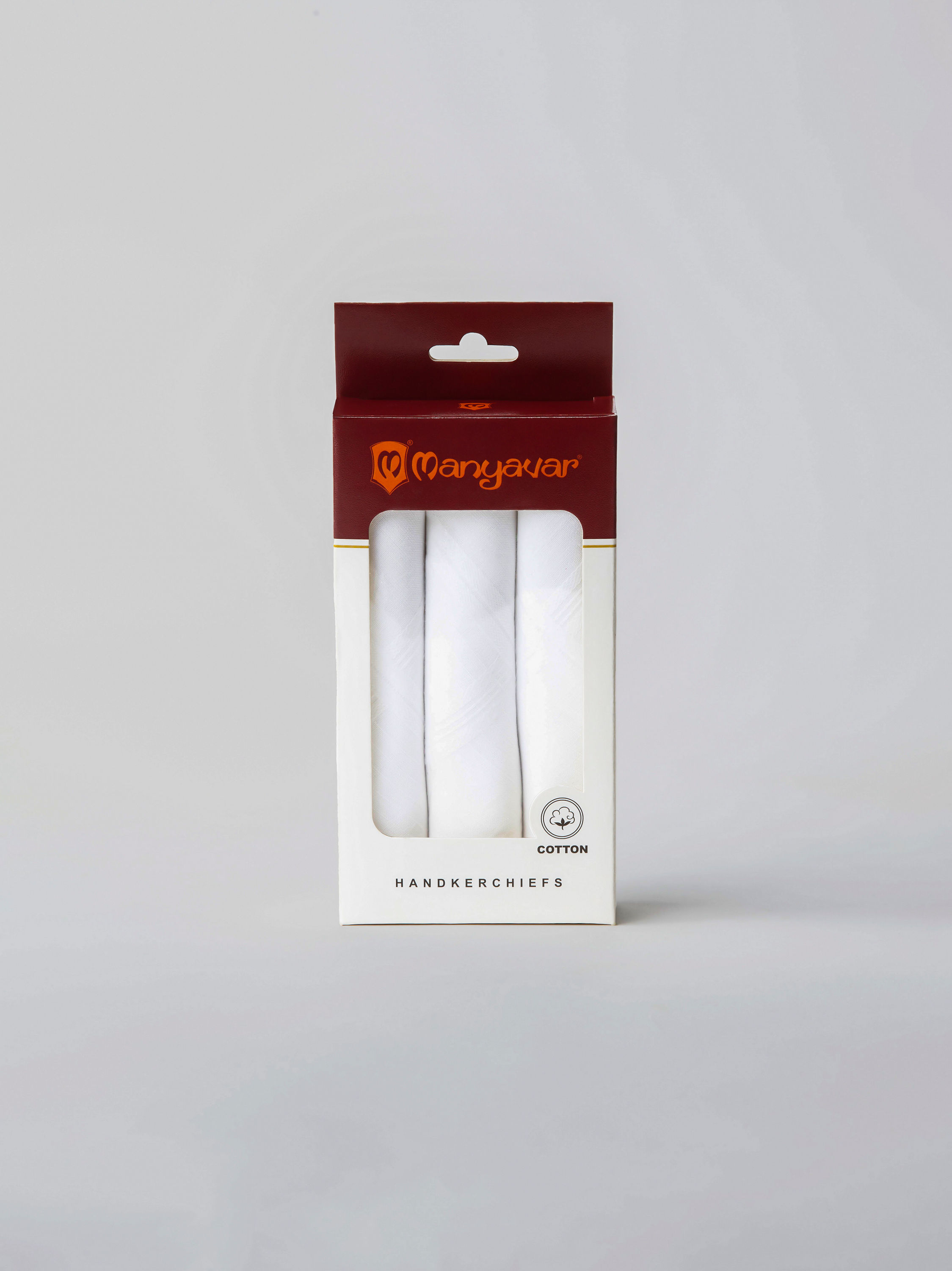 Manyavar Men Premium White Cotton Pack of 3 Handkerchief