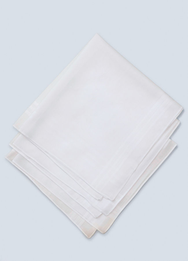 Manyavar Men Cotton White Pack of 3 Handkerchief