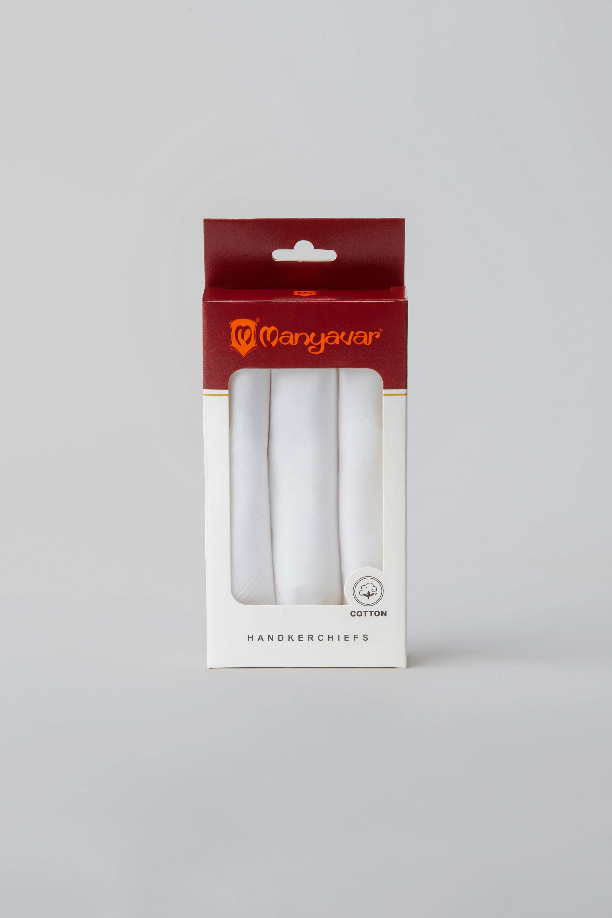 Manyavar Men Cotton White Pack of 3 Handkerchief
