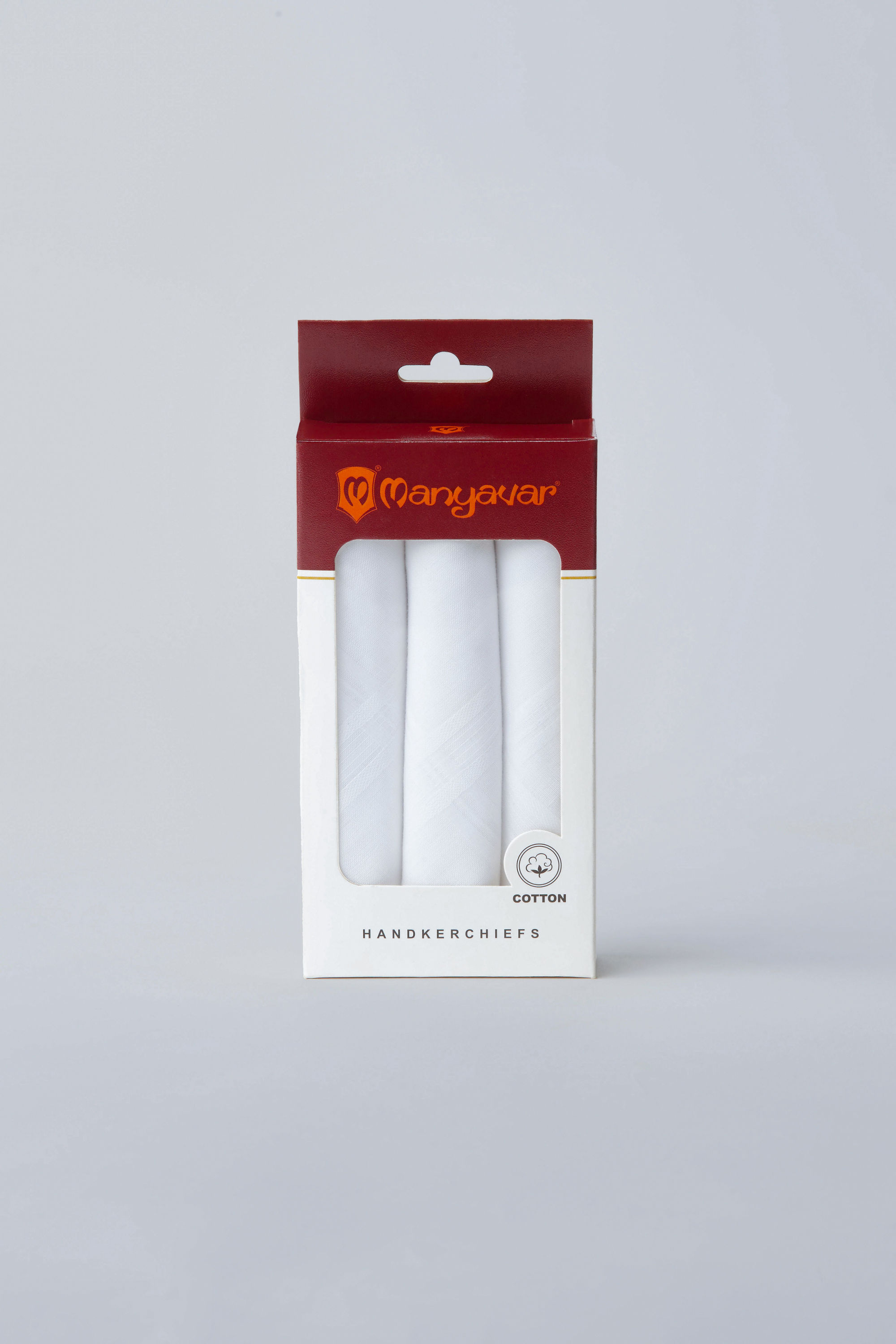 Manyavar Men Elegant White Cotton Pack of 3 Handkerchief