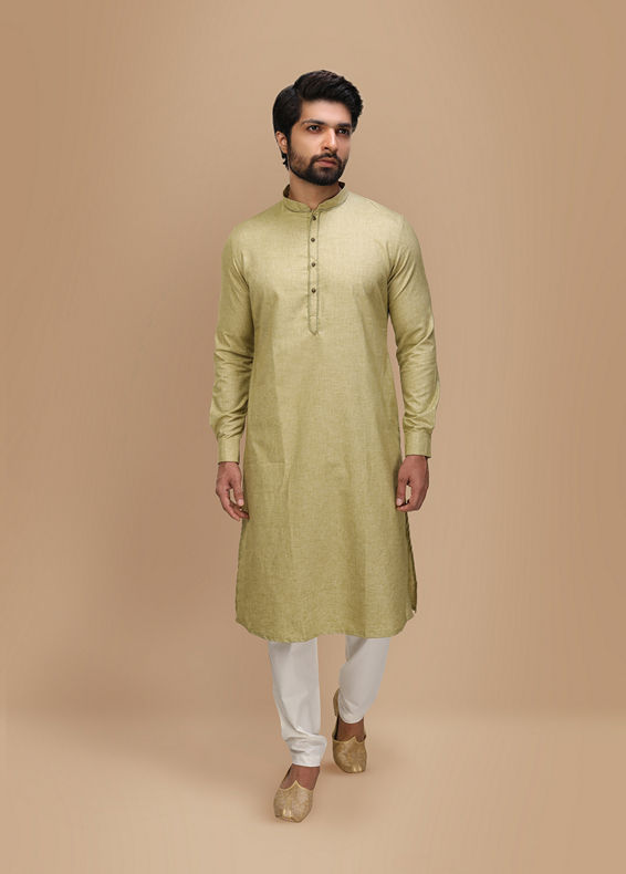 Manyavar Men Light Green Solid Kurta Set