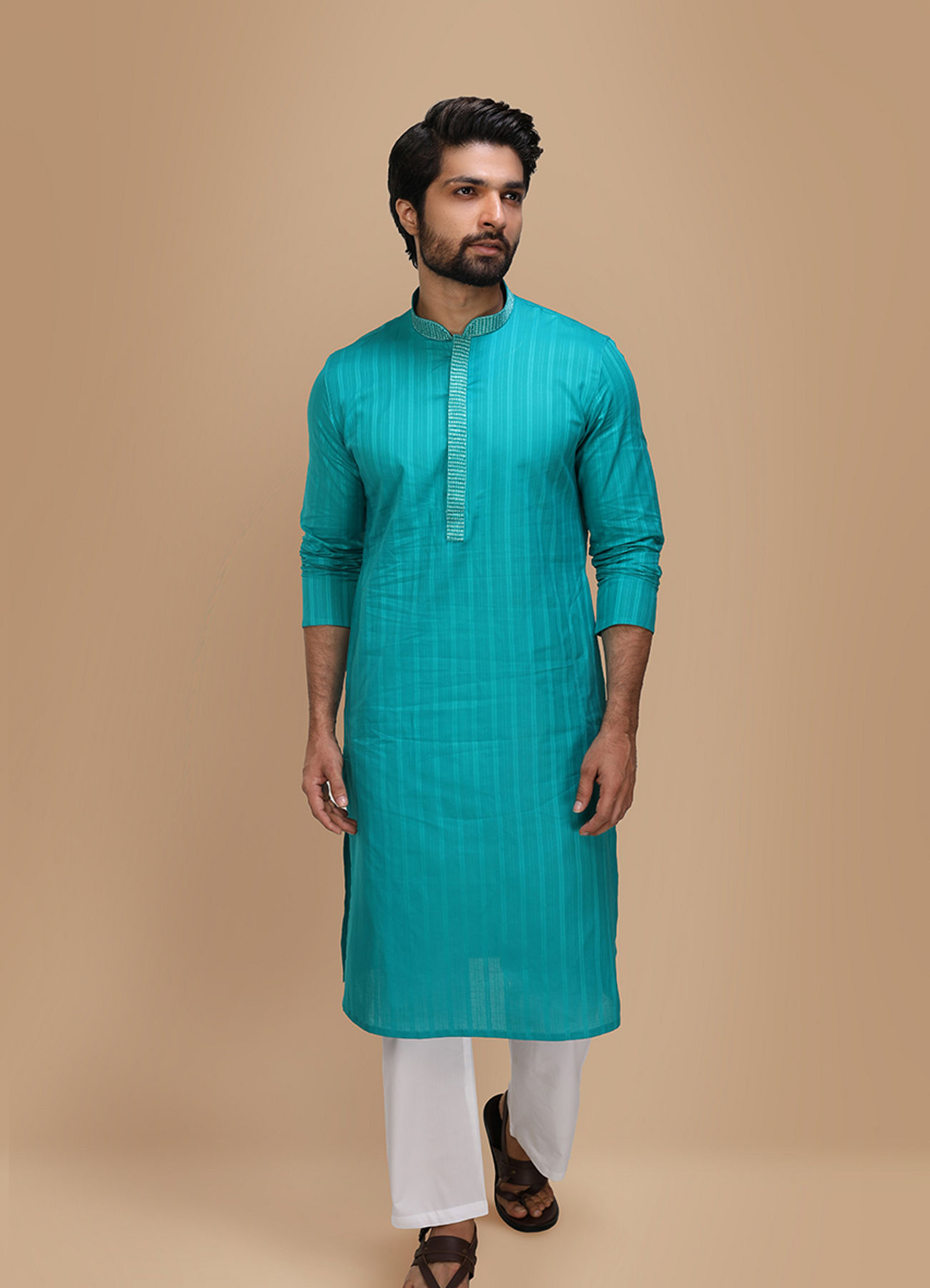 Manyavar Men Refreshing Green Kurta Pajama Set