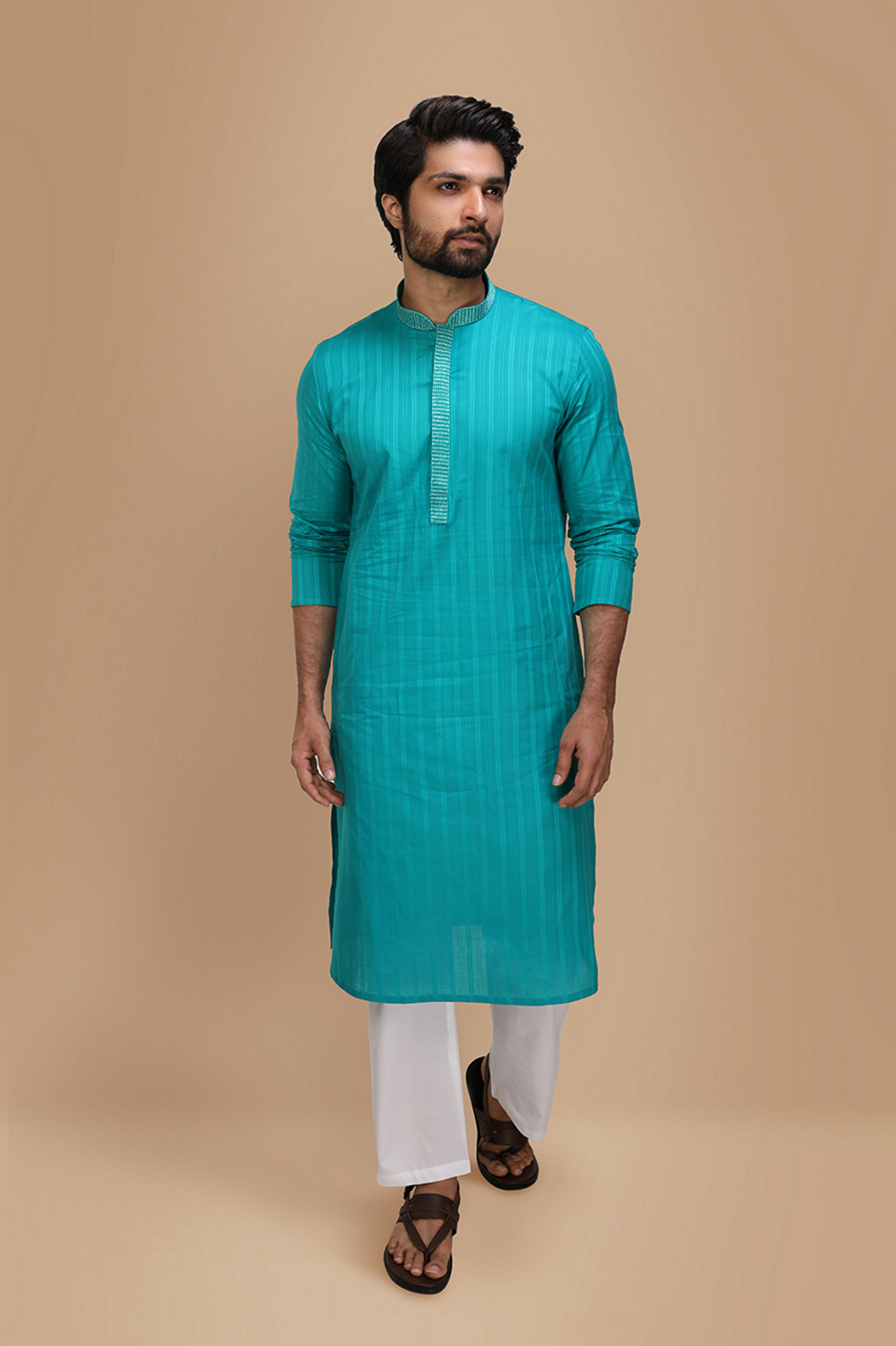 Manyavar Men Refreshing Green Kurta Pajama Set