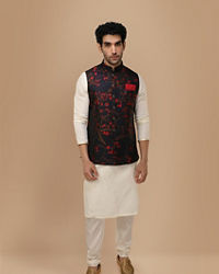 Manyavar Men Royal Blue Self Print Jacket