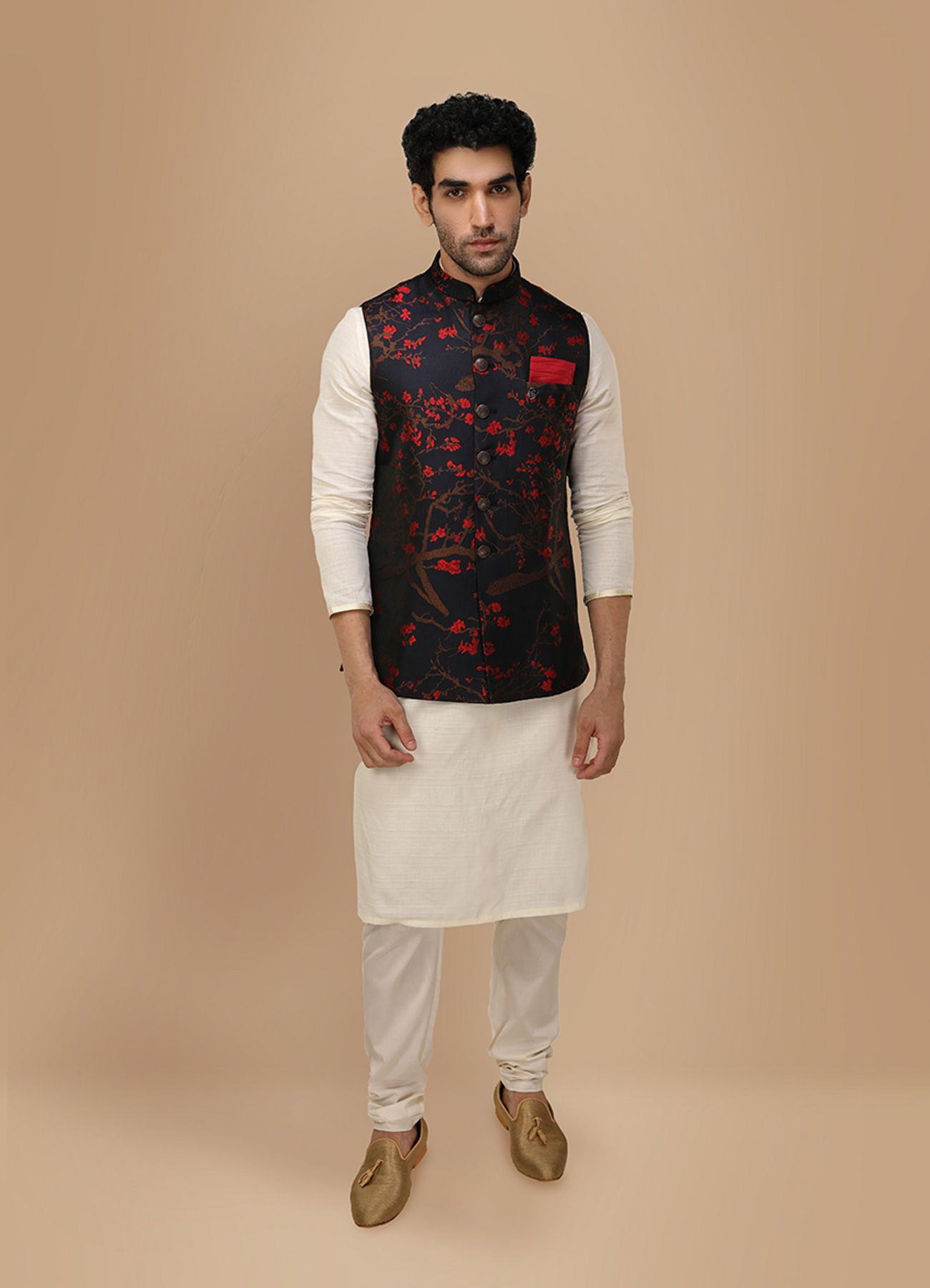 Manyavar Men Royal Blue Self Print Jacket