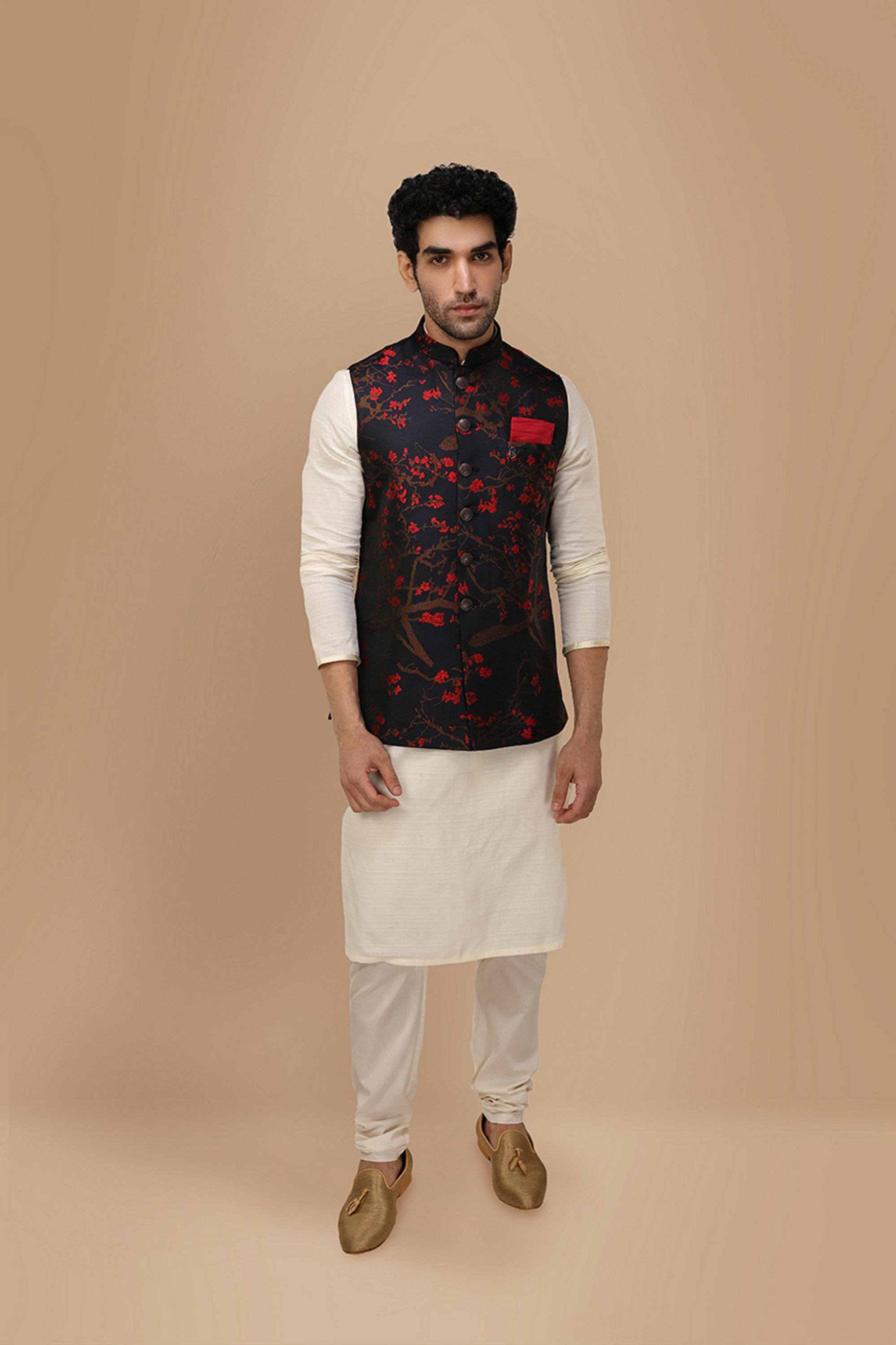 Manyavar Men Royal Blue Self Print Jacket