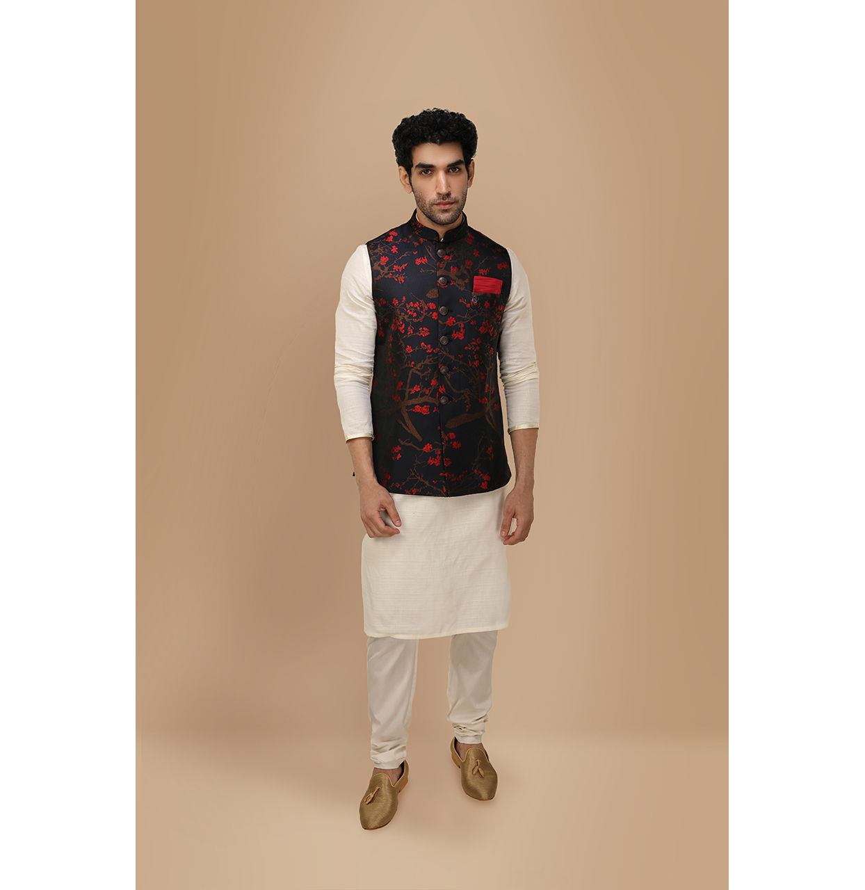 Manyavar Men Royal Blue Self Print Jacket