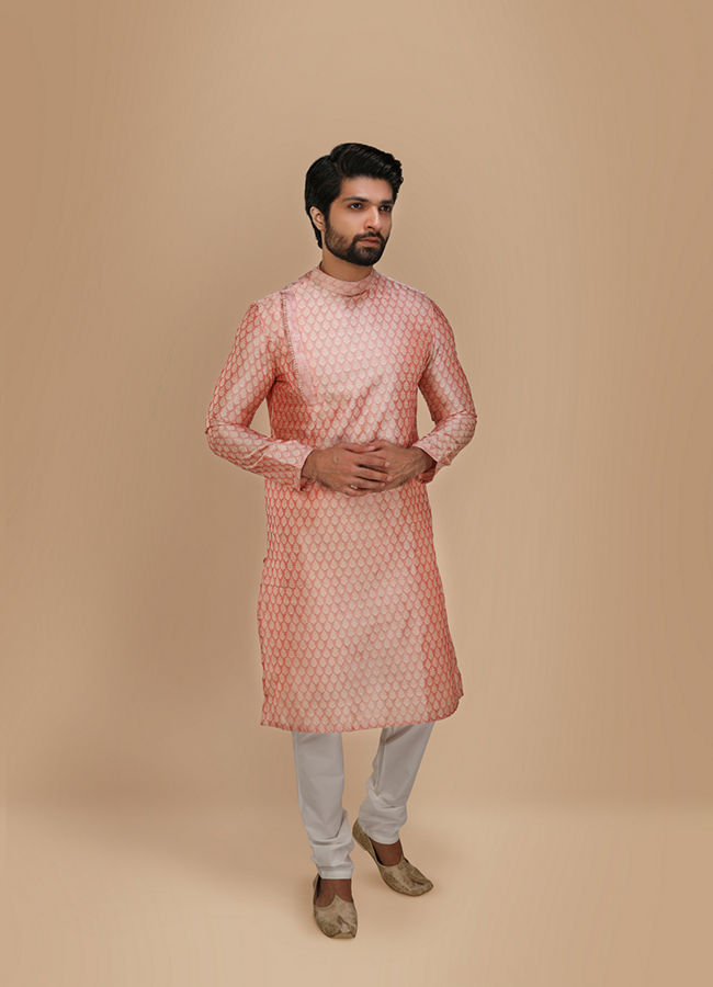 Manyavar Men Modish Light Pink Kurta Set