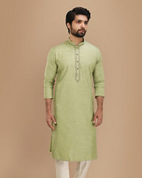 Manyavar Men Casual Lime Green Kurta Set