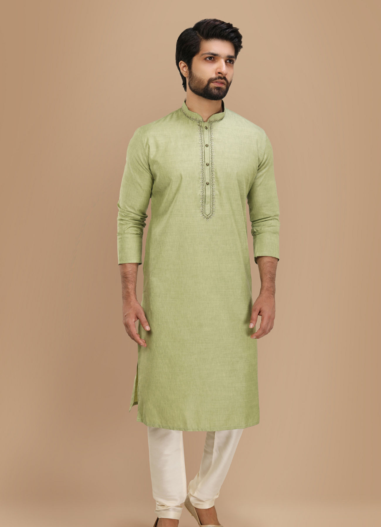 Manyavar Men Casual Lime Green Kurta Set
