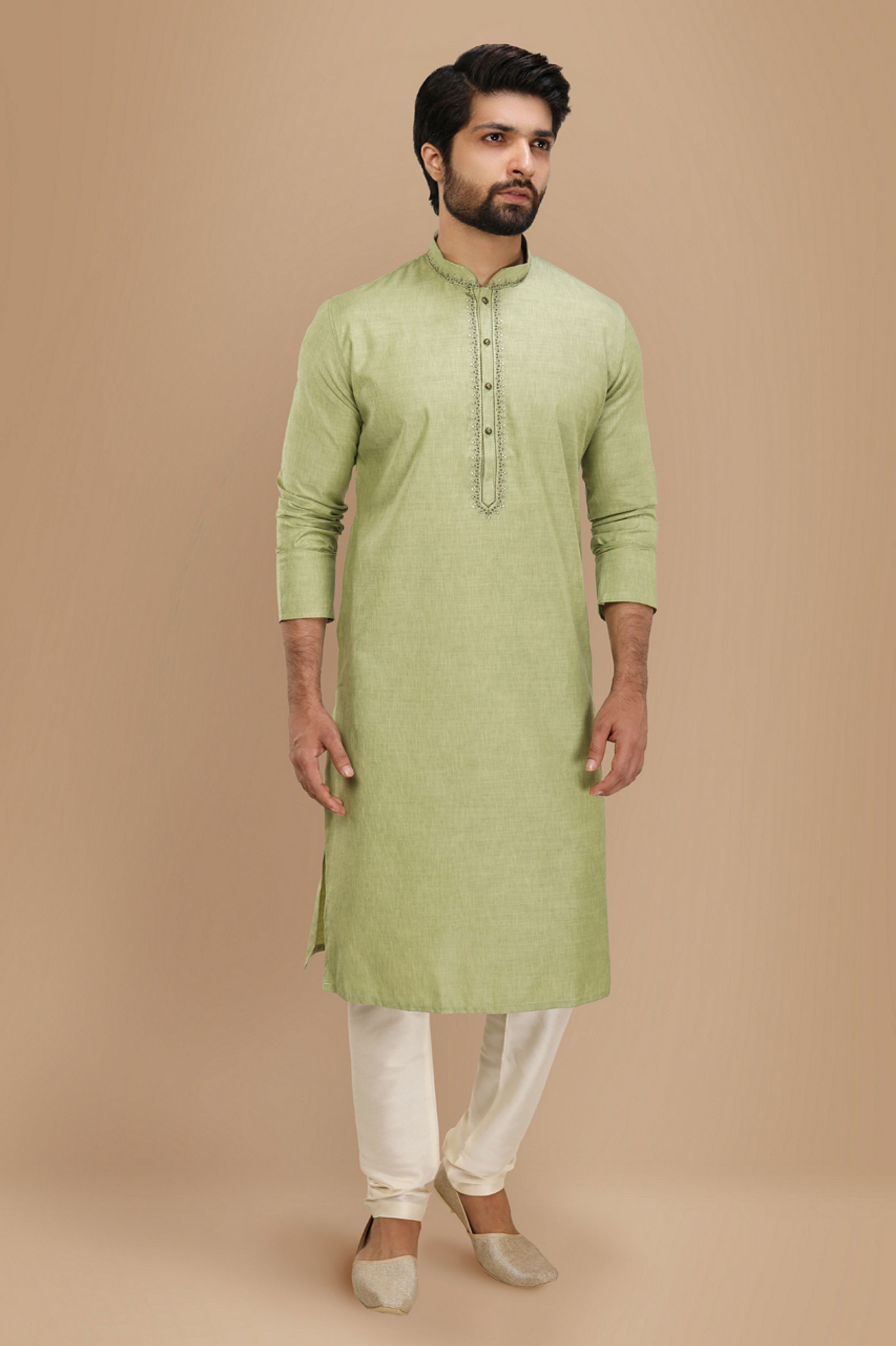 Manyavar Men Casual Lime Green Kurta Set