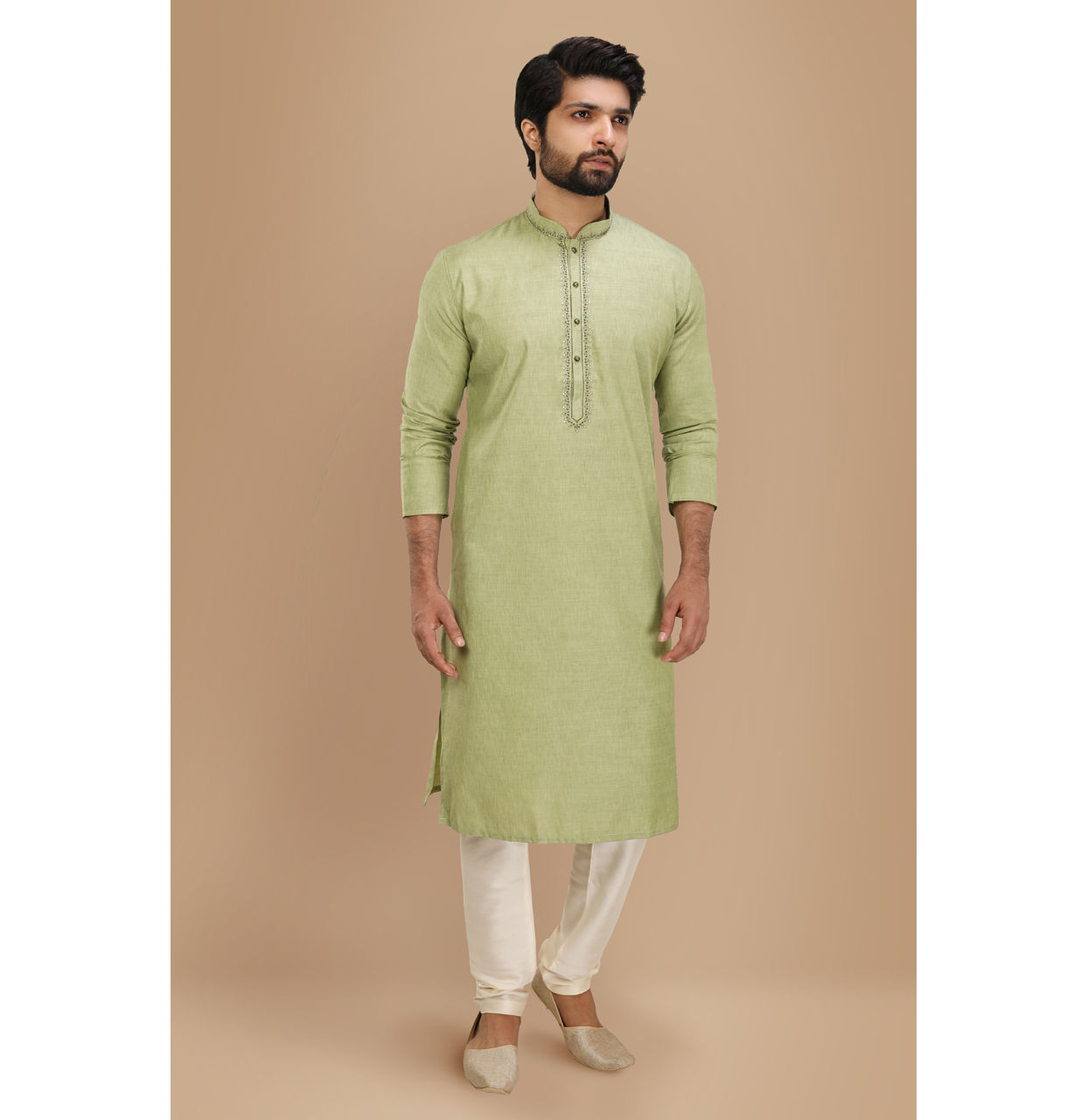 Manyavar Men Casual Lime Green Kurta Set