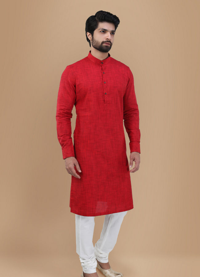 Crimson Red Self Design Kurta image number 1