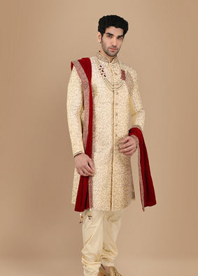 Manyavar Men Glam Biscuit Shade Sherwani Suit image number 2