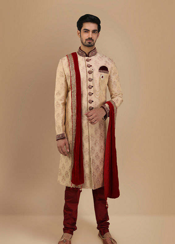 Manyavar Men Brilliant Fawn Sherwani Suit