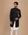 Manyavar Men Dark Blue Layered Angrakha Indo Western image number 1