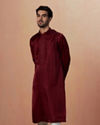 alt message - Manyavar Men Maroon Self Booti Kurta Pajama image number 1