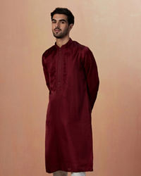 Manyavar Men Maroon Self Booti Kurta Pajama