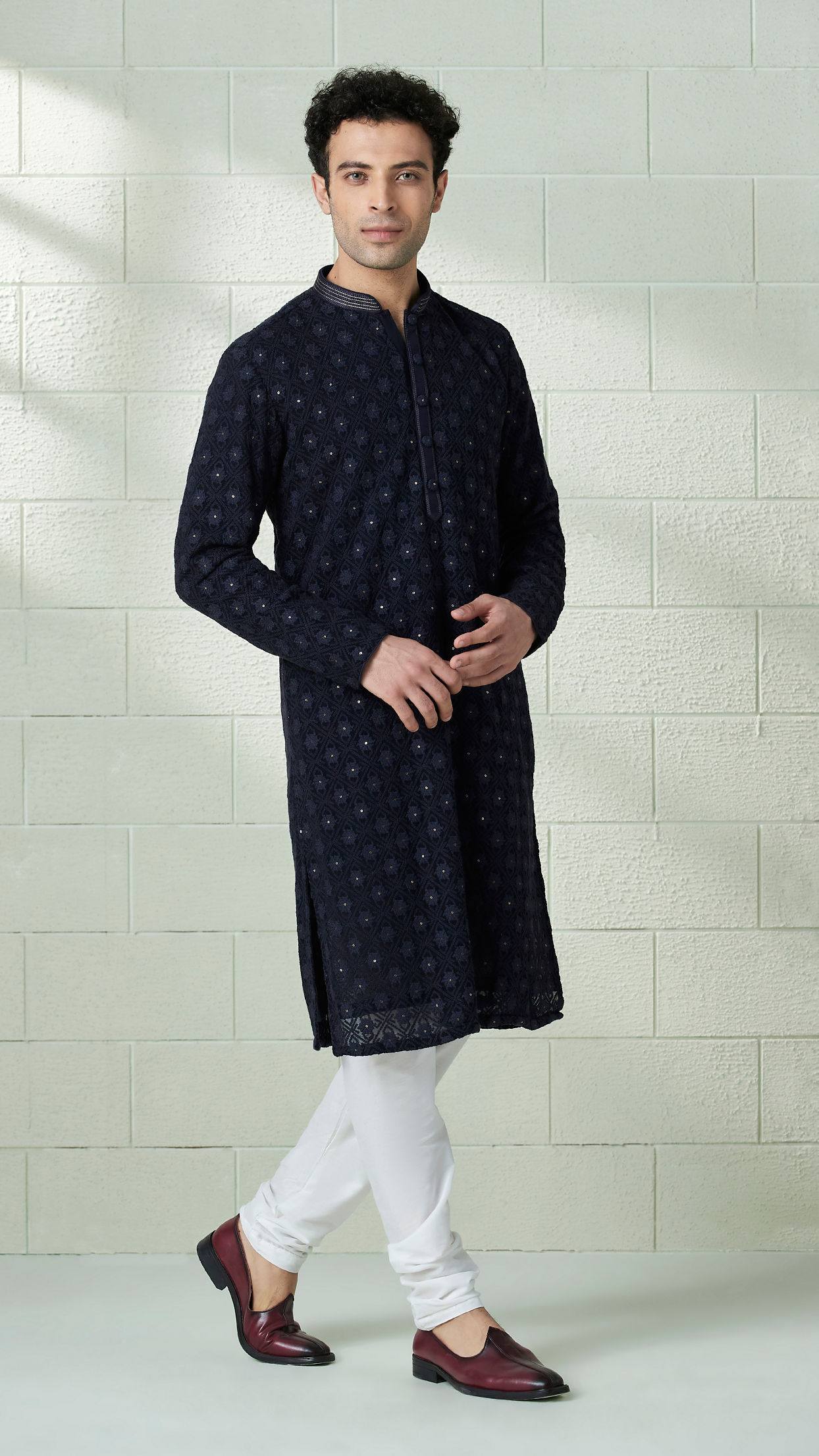 Kurta Pajama for Men - Buy Midnight Blue Chikankari Embroidered Kurta ...