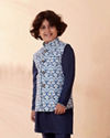 Manyavar Boys Boys Blue And White Kurta Jacket Set