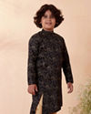 Manyavar Boys Boys Black Floral Printed Side Open Kurta Set