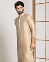 alt message - Manyavar Men Light Taupe Self Embossed Kurta Set image number 1