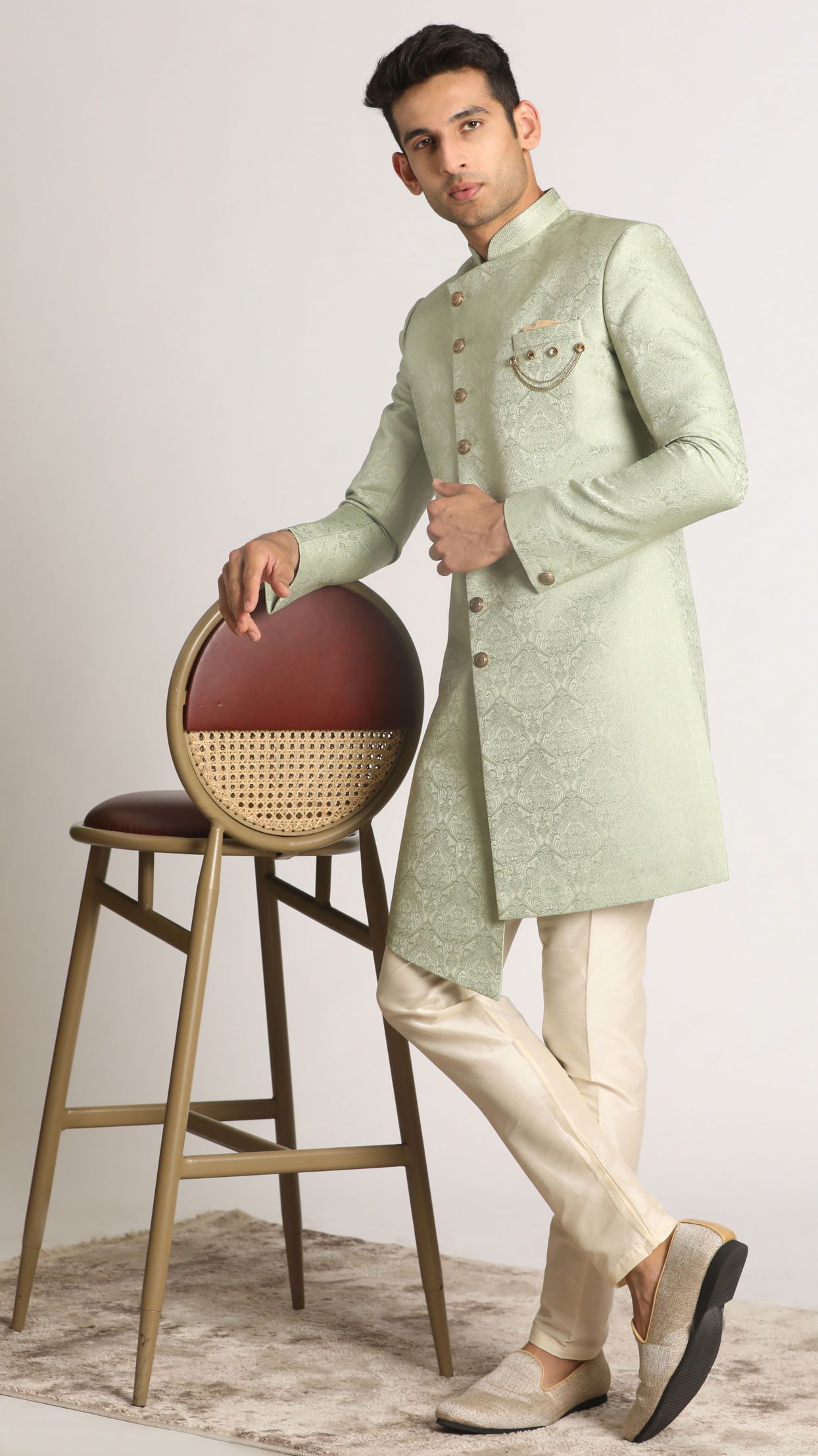 Fascinating Green Indo western Linen Chudidaar