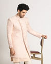 Manyavar Men Powder Pink Self Design Indo Western image number 1