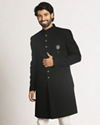 alt message - Manyavar Men Majestic Black Knitted Indo Western Set image number 1