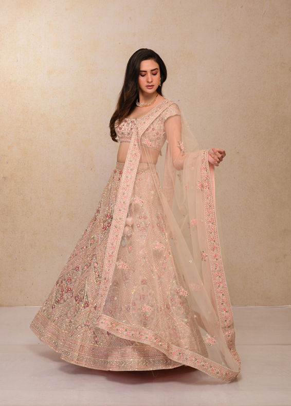 Mohey Women Blush Pink Embellished Bridal Lehenga