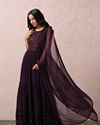 Mohey Women Wine Mirror Gown With Dupatta