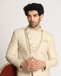 Manyavar Men Light Grey Paisley Indo Western